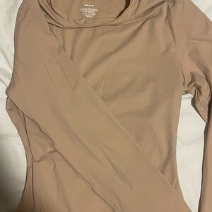 Skims Tan Long-sleeve Crew Neck Bodysuit